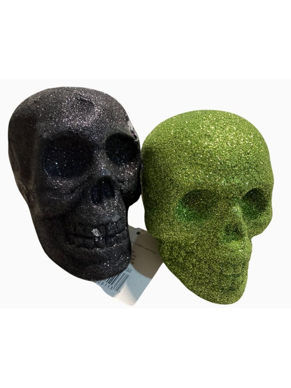 Black and Green Glitter Skull Set  Halloween Decoration  Foam  3 Inches